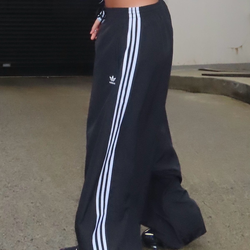 Adidas Black Wide-Leg Pants with White Stripes